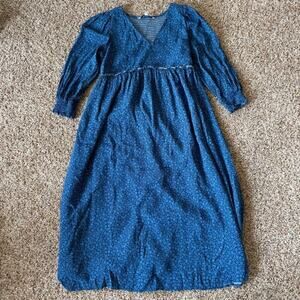 The Nines By Hatch Blue Floral Maternity Midi Dress Small Smocked Back Lined